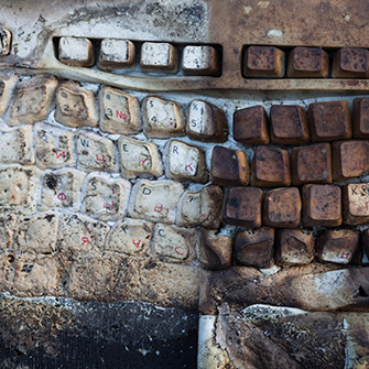 Charred keyboard after fire